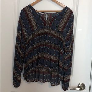 Red and Blue Printed Blouse